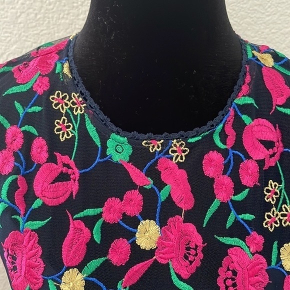 NWT $298 Dress The Population Bright Floral Embroidered Dress Navy 0055 - Picture 6 of 16